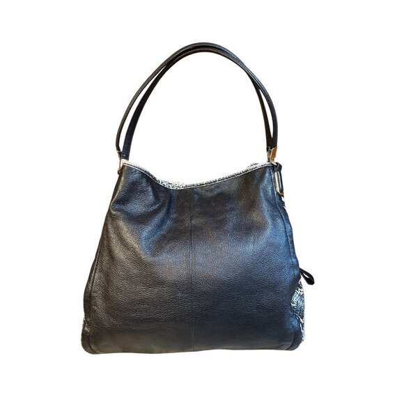 Coach Black Leather Tote Shoulder Bag F1393 Python Snake Print Trim Medium - Picture 4 of 15